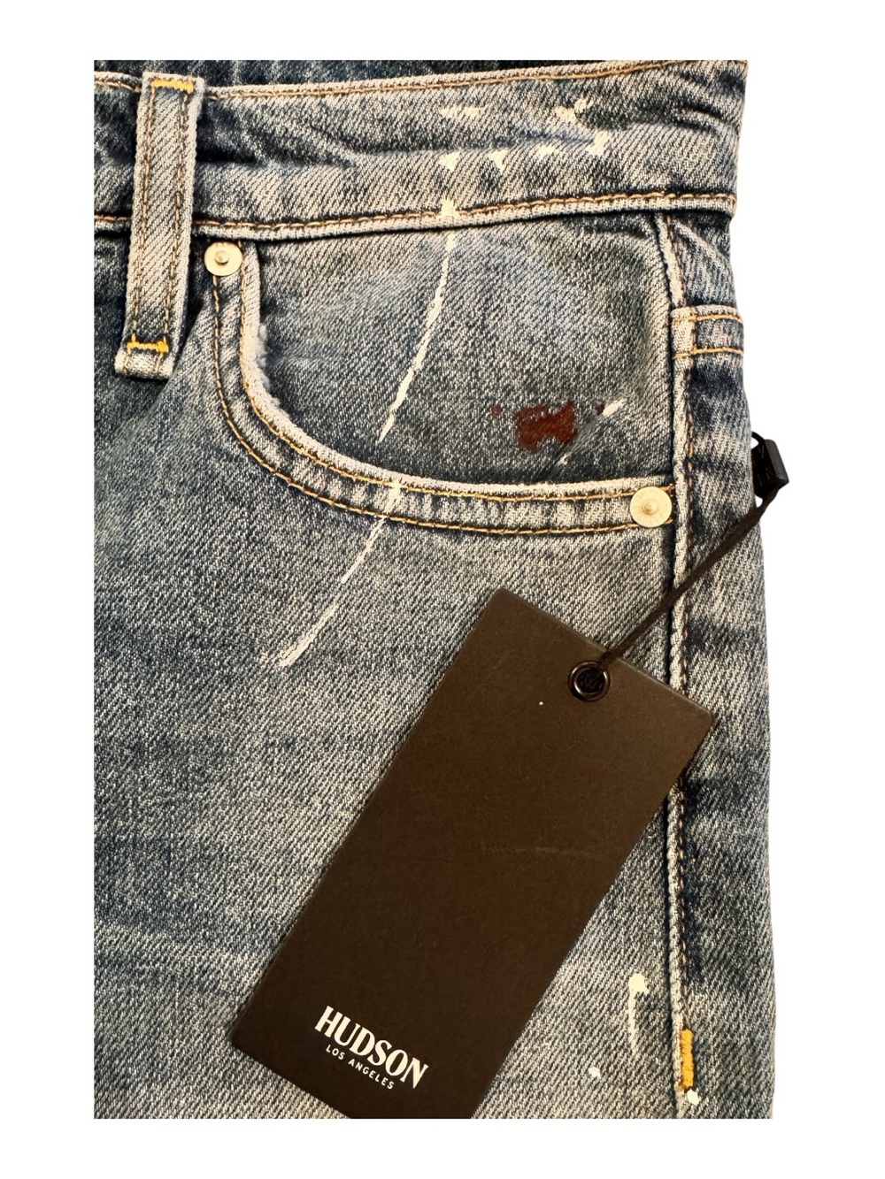 Hudson Jeans Hana Shorts in Blue Distressed Splattered Denim - Picture 8 of 9